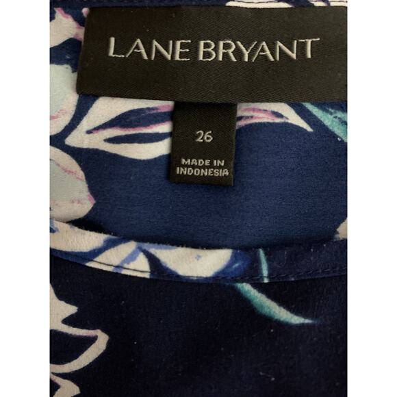 Lane Bryant Navy Blue White Floral Short Flutter Sleeve Top Blouse Size 26 - Picture 4 of 7